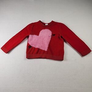 Carter's Girl 3T / 3A Red Long Sleeve Sweater Pink Fuzzy Heart Valentine's Love